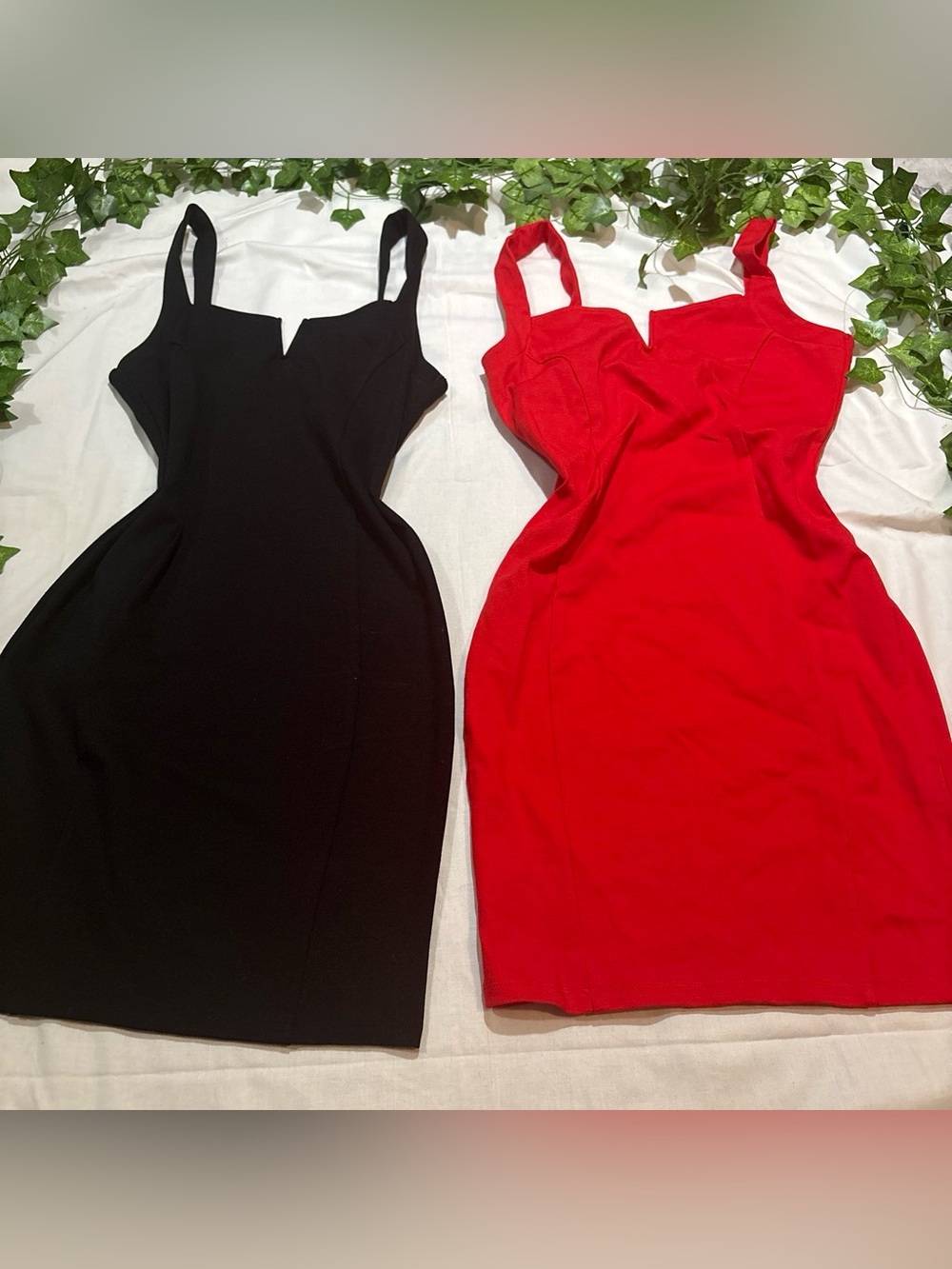 Black & Red V-Neck Bodycon Dress Pair - Classic Women's Cocktail Dresses